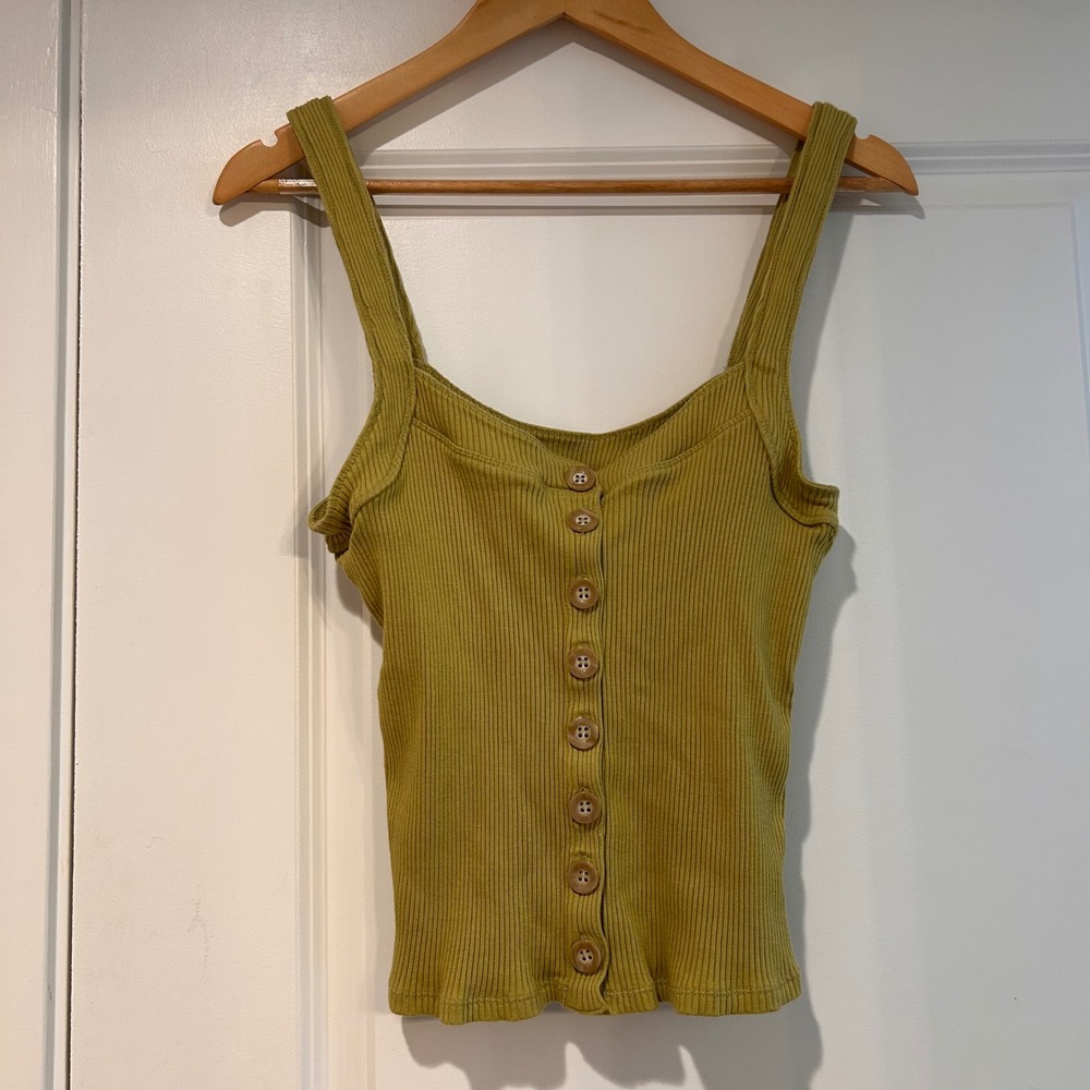 Free People Chartreuse Ribbed Button Tank - Picture 3 of 12